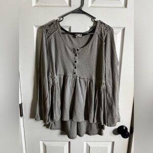 Gray Lace Detail Women's Top